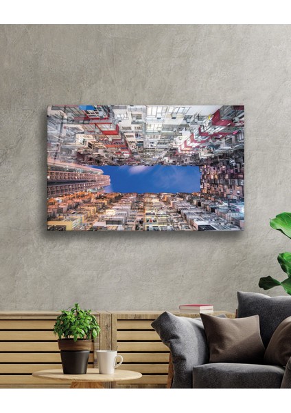Renkli Geometrik Bina Cam Tablo, Ev ve Ofis Duvar Dekoru Hediyelik Büyük Tablo Dayanıklı Cam fiyatları