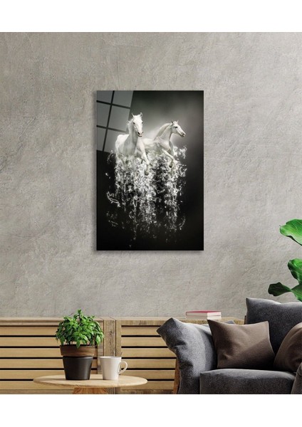Beyaz Atlar Hayvan Cam Tablo, Ev ve Ofis Duvar Dekoru Hediyelik Büyük Tablo Dayanıklı Cam fiyatları