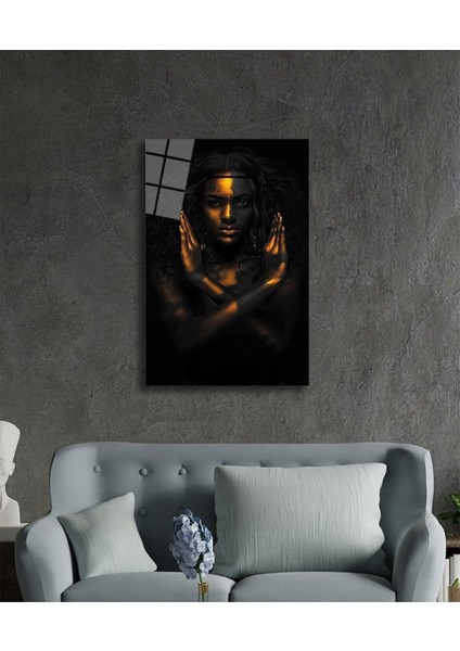 Altın ve Siyah Renkte Afrikalı Kadın Cam Tablo, Ev ve Ofis Duvar Dekoru, Hediyelik Dayanıklı Cam fiyatları
