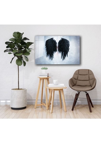 Siyah Kanatlar Cam Tablo Ev ve Ofis Duvar Dekoru Hediyelik Büyük Tablo 4mm Dayanıklı Temperli Cam fiyatları