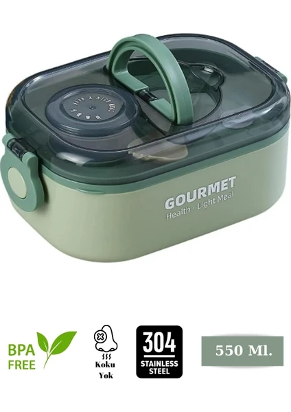 Gourmet Tek Katlı - Sos Kaseli Paslanmaz Çelik Kolay Kilitlenir Sefer Tası – 550 ml