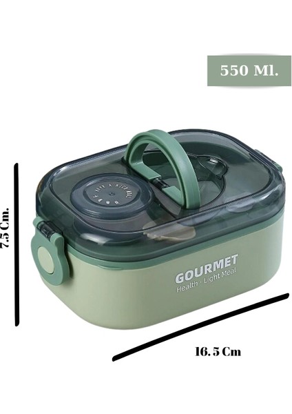 Gourmet Tek Katlı - Sos Kaseli Paslanmaz Çelik Kolay Kilitlenir Sefer Tası – 550 ml