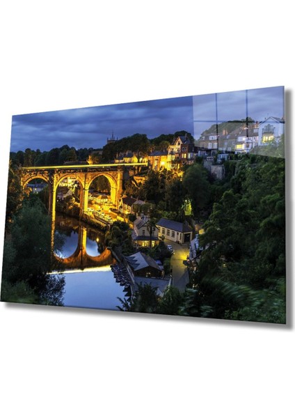Şehir Manzaralı Cam Tablo, Ev ve Ofis Duvar Dekoru Hediyelik Büyük Tablo Dayanıklı Cam