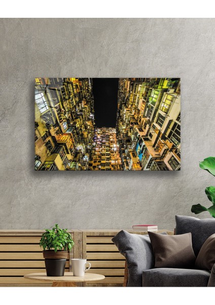 Renkli Balkonlu Bina Cam Tablo, Ev ve Ofis Duvar Dekoru Hediyelik Büyük Tablo Dayanıklı Cam fiyatları