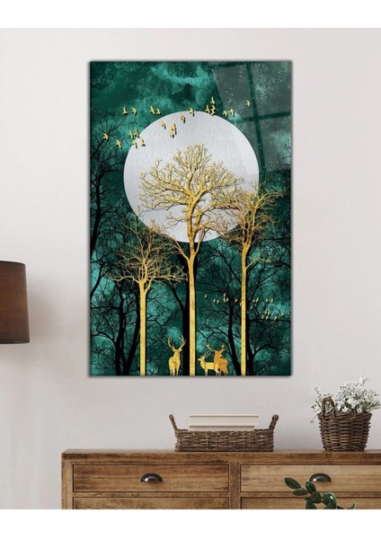 Soyut Altın Geyik Ağacı Cam Tablo, Ev ve Ofis Duvar Dekoru Hediyelik Büyük Tablo Dayanıklı Cam fiyatları