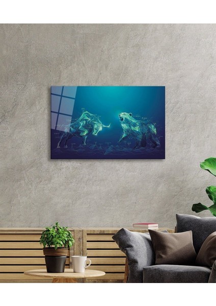 Mavi Boğa Kutup Ayısı Soyut Cam Tablo, Ev ve Ofis Duvar Dekoru Hediyelik Büyük Tablo Dayanıklı Cam fiyatları