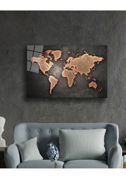 Eski Kahverengi Dünya Haritası Cam Tablo, Ev ve Ofis Duvar Dekor Hediyelik Büyük Tablo Dayanıklı Cam fiyatları