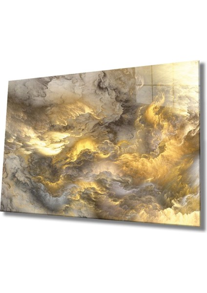Altın Soyut Illüstrasyon Ccam Tablo, Ev ve Ofis Duvar Dekoru Hediyelik Büyük Tablo Dayanıklı Cam