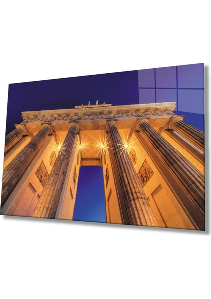 Işıklı Geometrik Bina Cam Tablo, Ev ve Ofis Duvar Dekoru Hediyelik Büyük Tablo Dayanıklı Cam