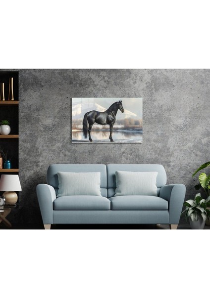 Kışın Gölgesinde Asalet Cam Tablo Hediyelik Büyük Tablo Ev Ofis Dekoru