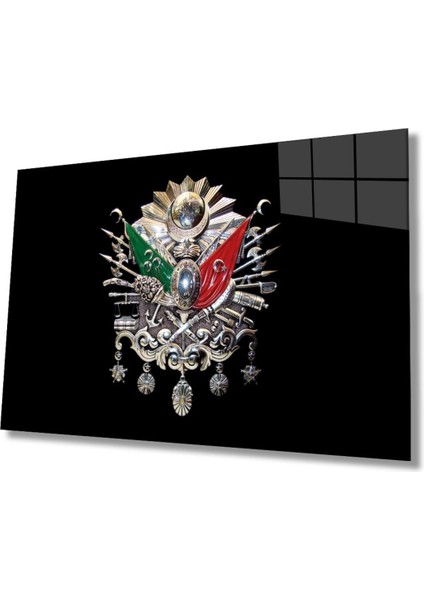 Osmanlı Arması Tuğrası Cam Tablo, Ev ve Ofis Duvar Dekoru, Hediyelik Büyük Temperli Cam Tablo