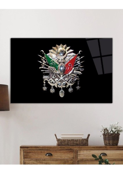 Osmanlı Arması Tuğrası Cam Tablo, Ev ve Ofis Duvar Dekoru, Hediyelik Büyük Temperli Cam Tablo fiyatları