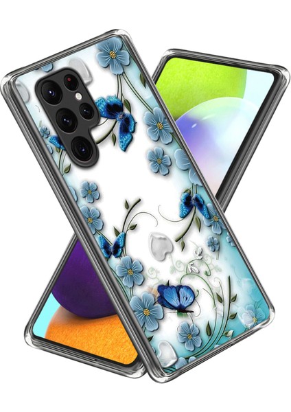 Samsung Galaxy S24 Ultra Çizelge Tpu Desen Baskı Butterfly Çiçek Arka Telefon Kılıfı (Yurt Dışından)