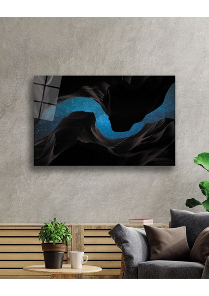 Siyah Mavi Geometrik Cam Tablo, Ev ve Ofis Duvar Dekoru Hediyelik Büyük Tablo Dayanıklı Cam fiyatları