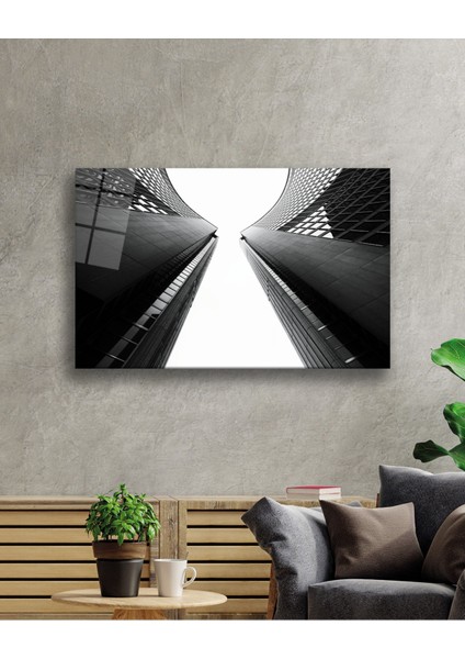 Siyah Beyaz Geometrik Bina Cam Tablo, Ev ve Ofis Duvar Dekoru Hediyelik Büyük Tablo Dayanıklı Cam fiyatları