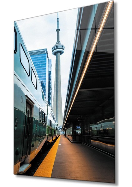 Tren Garı Cam Tablo, Ev ve Ofis Duvar Dekoru Hediyelik Büyük Tablo Dayanıklı Cam