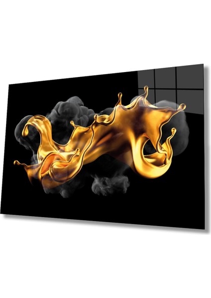 Soyut Sarı Siyah Cam Tablo Ev ve Ofis Duvar Dekoru Hediyelik Büyük Tablo Dayanıklı Cam