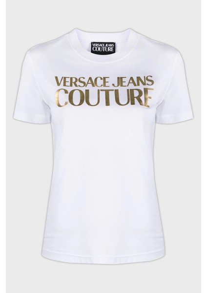 Versace Jeans Couture Logolu Bisiklet Yaka % 100 Pamuk Regular Fit T Shirt Kadın T Shirt 76HAHT04 CJ00T G03