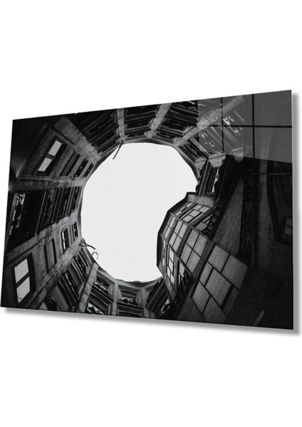 Siyah Beyaz Aşağıdan Yukarı Doğru Geometrik Cam Tablo, Ev ve Ofis Duvar Dekoru Hediyelik, Dayanıklı fiyatları