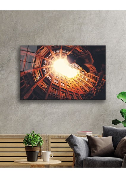 Geometrik Turuncu Bina Cam Tablo, Ev ve Ofis Duvar Dekoru Hediyelik Büyük Tablo Dayanıklı Cam fiyatları