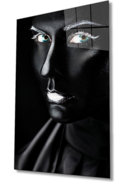 Siyah Parıltılı Kadın Cam Tablo, Ev ve Ofis Duvar Dekoru, Hediyelik Büyük Temperli Cam Tablo