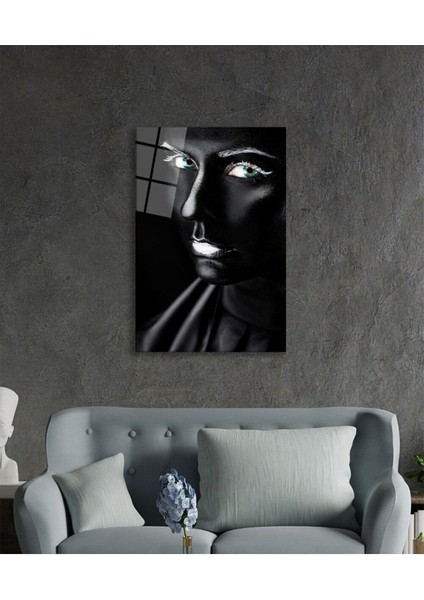 Siyah Parıltılı Kadın Cam Tablo, Ev ve Ofis Duvar Dekoru, Hediyelik Büyük Temperli Cam Tablo modelleri