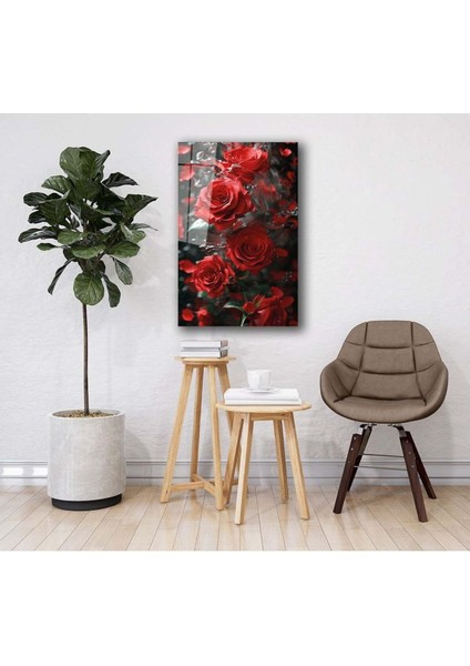 Kırmızı Yağmur Cam Tablo Hediyelik Büyük Tablo Ev Ofis Dekoru