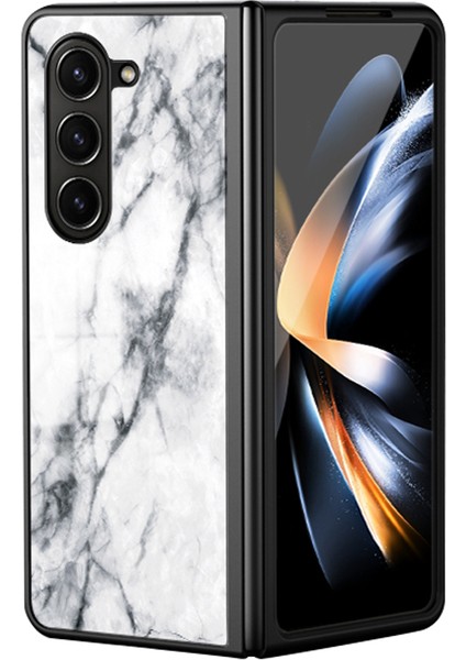 Samsung Galaxy Z For Fold5 5g Temperli Cam Mermer Desen Pc+Tpu Koruyucu Beyaz Mermer Telefon Kılıfı (Yurt Dışından)