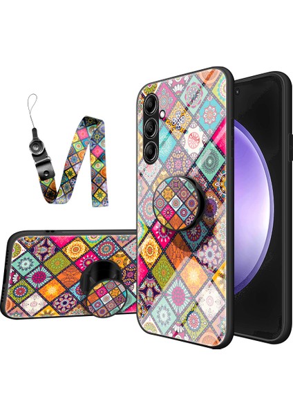 Samsung Galaxy S23 Fe Şık Çiçek Temperli Cam+Pc+Tpu Layard Color Deseni Ile Telefon Kılıfı (Yurt Dışından)