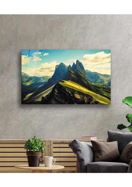 Dağ Manzara Yeşil Cam Tablo, Ev ve Ofis Duvar Dekoru Hediyelik Büyük Tablo Dayanıklı Cam fiyatları