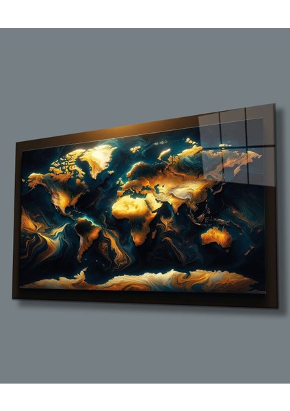 Dünya Haritası Çerçevesiz Cam Tablo Yapay Zeka Hediyelik Büyük Tablo Ev Ofis Dekoru