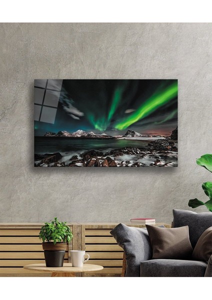 Kuzey Işıkları Manzara Cam Tablo, Ev ve Ofis Duvar Dekoru Hediyelik Büyük Tablo Dayanıklı Cam fiyatları