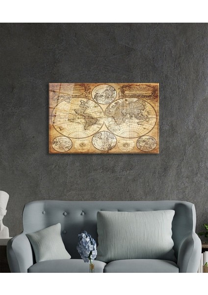 Eski Dünya Haritası Cam Tablo, Ev ve Ofis Duvar Dekoru, Hediyelik Büyük Temperli Cam Tablo modelleri