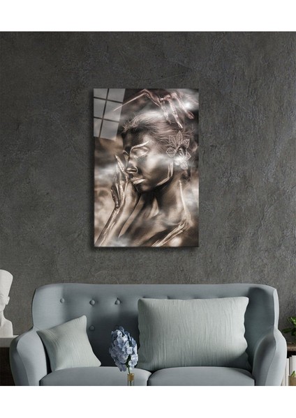 Siyahi Altın Hatlı Kadın Dumanlı Cam Tablo, Ev ve Ofis Duvar Dekoru Hediyelik Temperli Dayanıklı Cam fiyatları