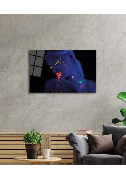 Yeşil Sarı Turuncu Mor Parıltılı Kadın Cam Tablo, Ev ve Ofis Duvar Dekoru, Hediyelik Büyük Cam Tablo fiyatları