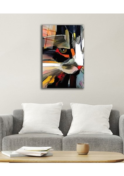 Kedi Soyut Temperli Cam Tablo