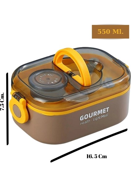 Gourmet Tek Katlı - Sos Kaseli Paslanmaz Çelik Kolay Kilitlenir Sefer Tası – 550 ml