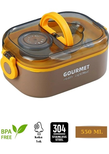 Gourmet Tek Katlı - Sos Kaseli Paslanmaz Çelik Kolay Kilitlenir Sefer Tası – 550 ml