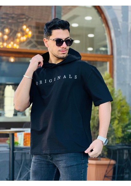 Siyah Originals Nakışlı Kapşonlu Iki Iplik Kısa Kollu T-Shirt fiyatları