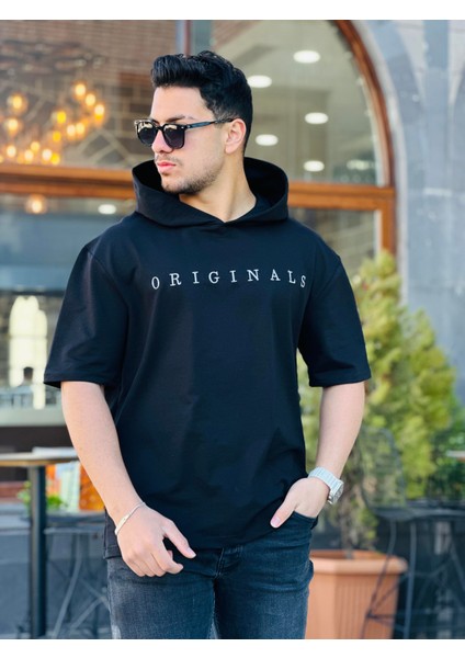 Siyah Originals Nakışlı Kapşonlu Iki Iplik Kısa Kollu T-Shirt modelleri