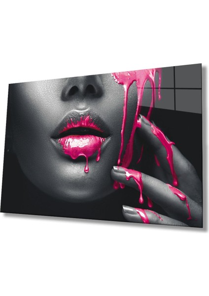 Pembe Dudaklı Kadın Cam Tablo