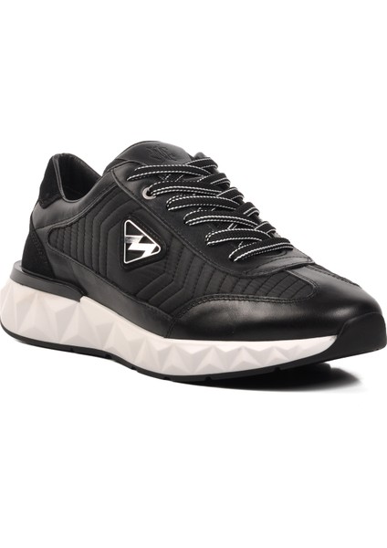 152-19498 Siyah-Beyaz Deri Erkek Sneaker modelleri