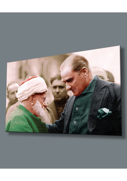Atatürk ve Halk Temalı Uv Baskılı Cam Tablo, Ev ve Ofis Duvar Dekoru Hediyelik