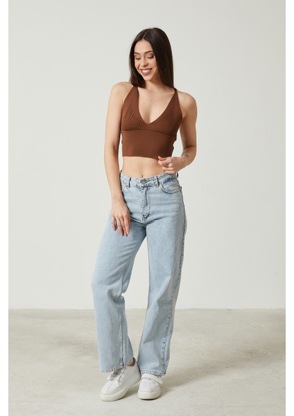 Kadın Super Crop Sırt Detaylı Triko Büstiyer Bluz modelleri