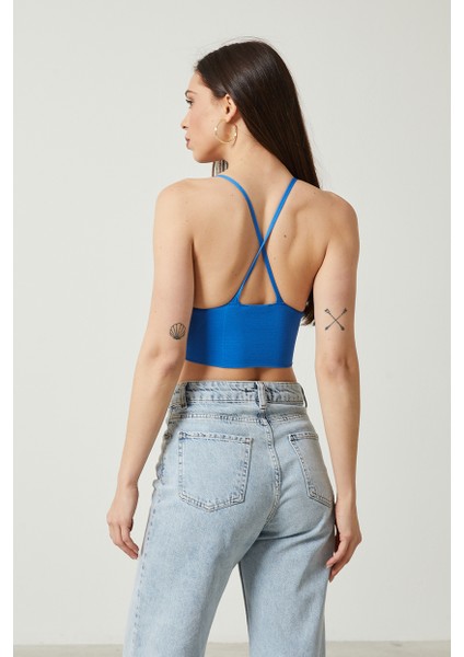 Kadın Super Crop Sırt Detaylı Triko Büstiyer Bluz fırsatları