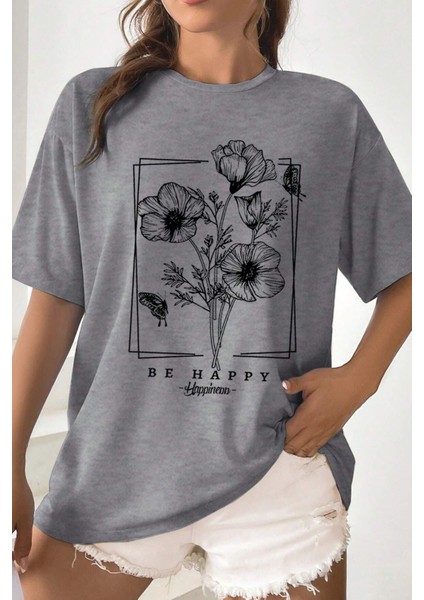 Only Trendwear Unisex Be Happy Baskılı Oversize Tshirt fiyatları