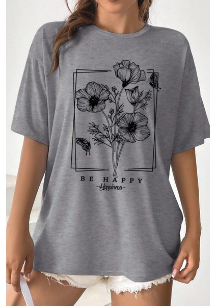 Only Trendwear Unisex Be Happy Baskılı Oversize Tshirt modelleri