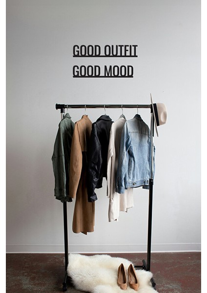 Ahşap Dekoratif Duvar Yazısı Butik - Good Outfit Good Mood