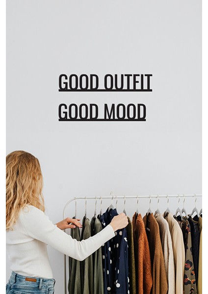 Ahşap Dekoratif Duvar Yazısı Butik - Good Outfit Good Mood