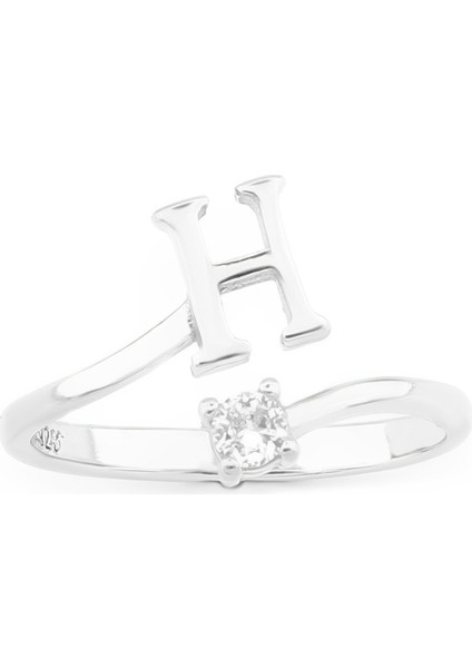 Gümüş 925 Ayar Kadın Yüzük H Harfi Zirkon Taşlı